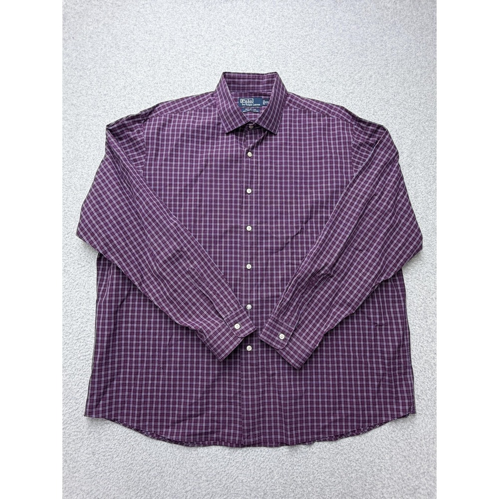 Ralph Lauren Shirt Mens 2XL Purple Check Long Sleeve Button Weston Cotton Casual
